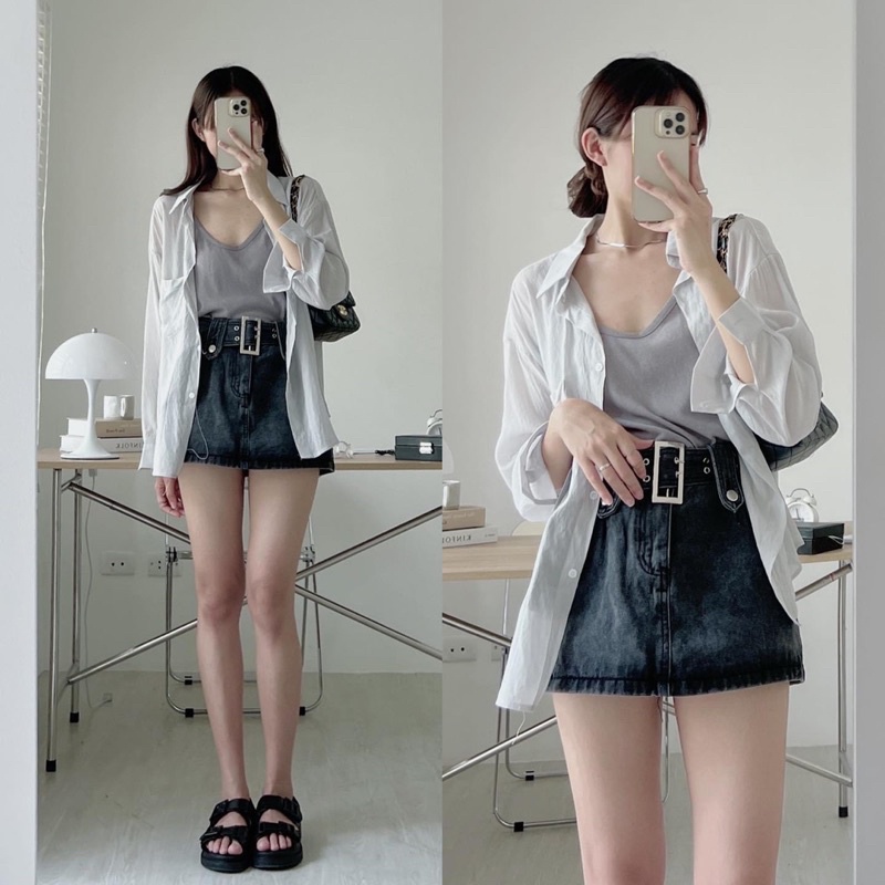 [Hàng chất lượng]Set sơ mi kèm áo hai dây”Decheeep” chất tơ xước mềm loại 1 Set áo khoác kèm áo 2 dây hàng Quảng Châu