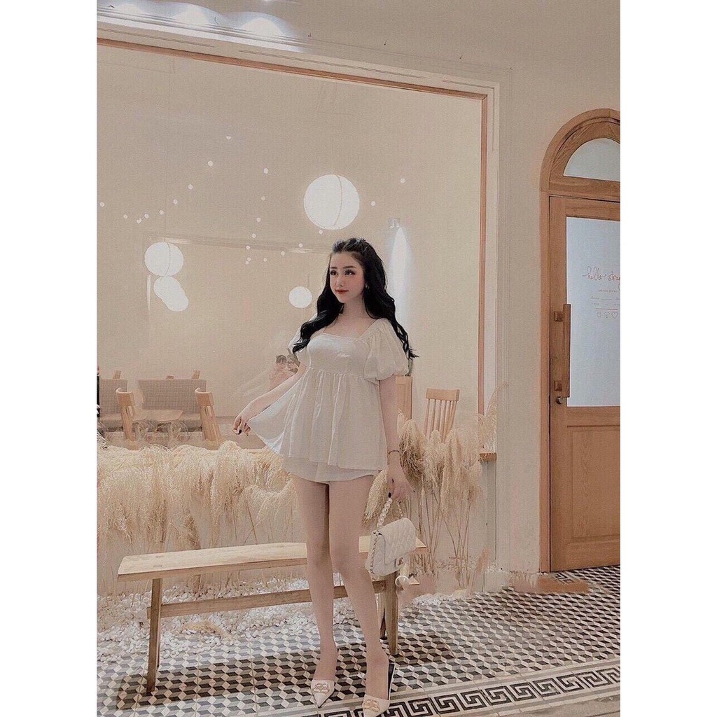 [Freeship extra] Set bộ đùi phối áo babydoll cổ vuông tươi trẻ , SET ĐÙI CỔ VUÔNG | BigBuy360 - bigbuy360.vn