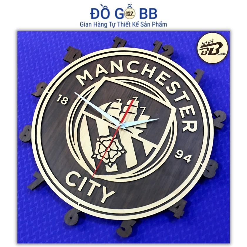 Đồng Hồ Bóng Đá Logo Man City Manchester City (Citizens) Đồng Hồ Man City Bằng Gỗ Treo Tường Bền Rẻ Đẹp - Đồ Gỗ BB