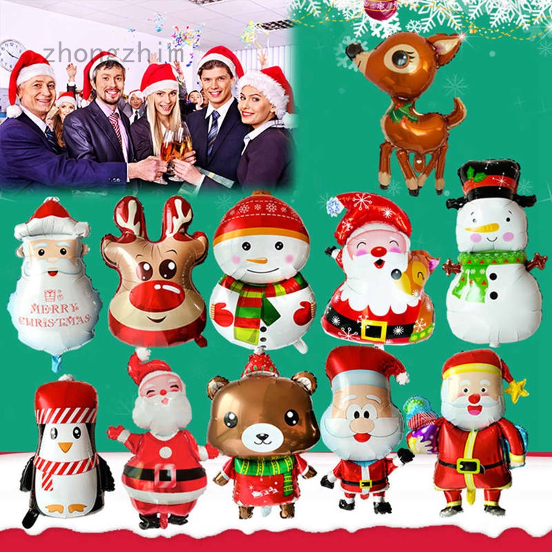 Set 2 Bong Bóng Nhôm Hình Ông Già Noel / Người Tuyết / Chim Cánh Cụt / Ông Già Noel / Tuần Lộc Trang Trí Giáng Sinh / Năm Mới