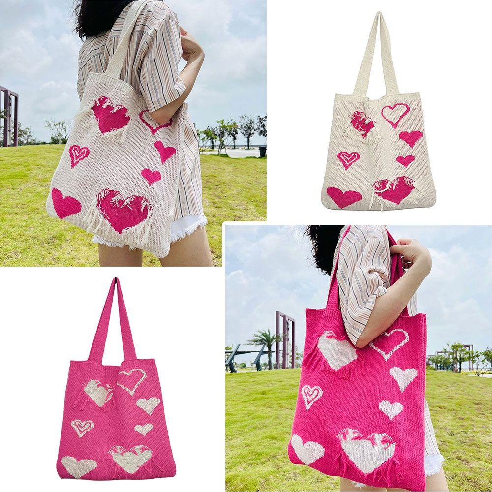 Túi Đeo Vai Cỡ Lớn In Họa Tiết Trái Tim Dễ Thương Thời Trang Cho Nữ