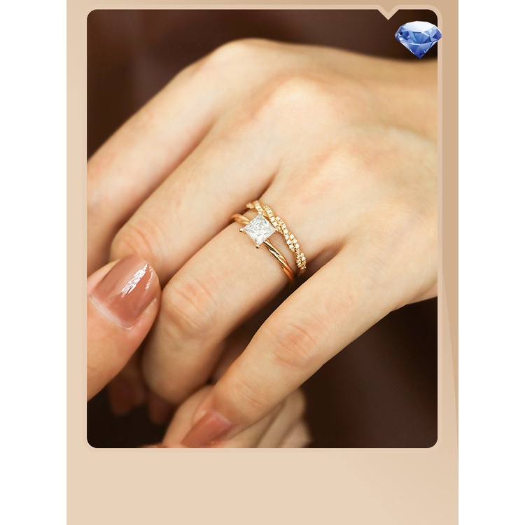 Nhẫn Mạ Vàng 18K Đính Kim Cương Nhân Tạo Hình Vuông 1 Karat