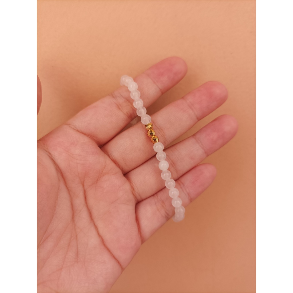 Vòng tay chuỗi đá TA Trắng 4ly mix bi mạ vàng 14k quấn 3 - Clear Quartz 4mm bracelet