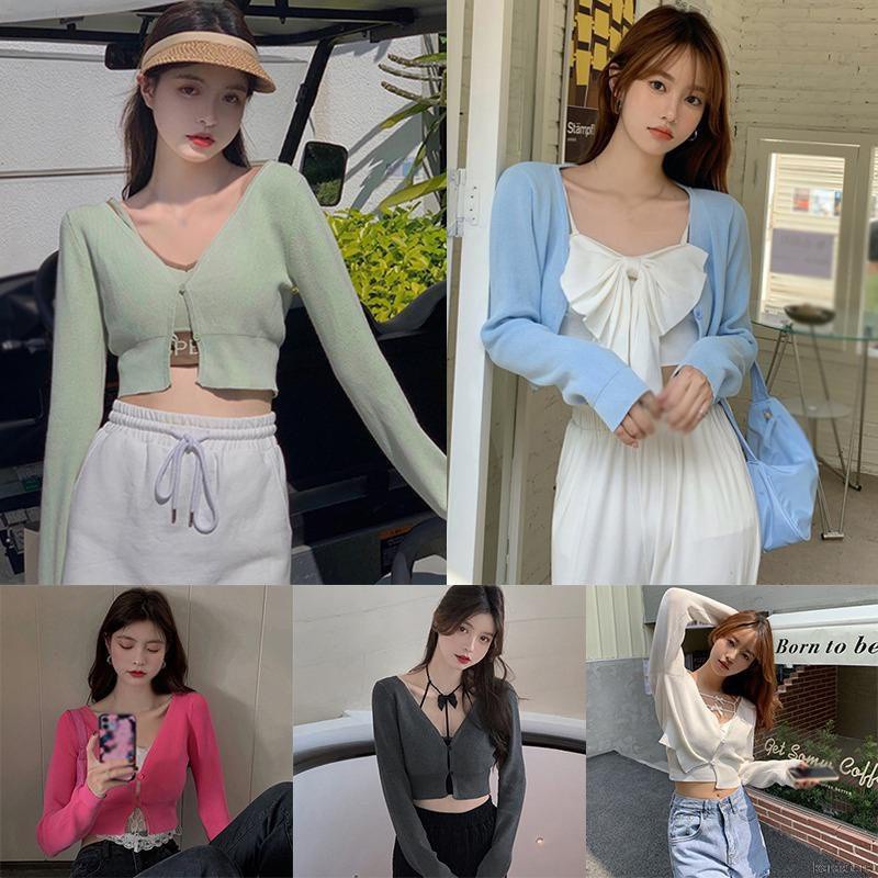 Áo Cardigan Dệt Kim Cổ Chữ V Chống Nắng Cho Nữ