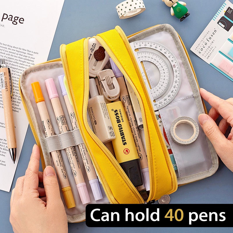 Hộp Đựng Bút Chì 3 Tầng Bằng Vải Bạt Sức Chứa Lớn Cho Học Sinh Trung Học Và Văn Phòng