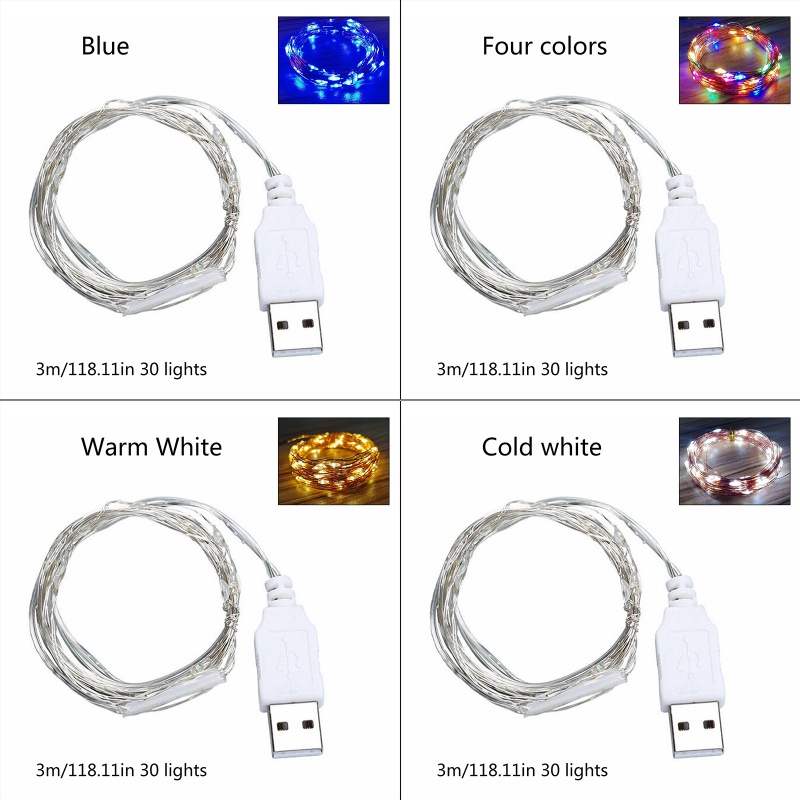 Dây Đèn LED 30 Bóng Chống Thấm Nước Sử Dụng Điện USB