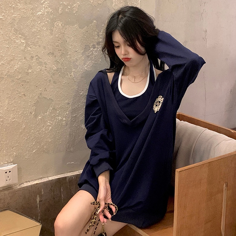 Bộ áo ZHELIHANGFEI với áo thun tay dài dáng rộng và áo hai dây thời trang quyến rũ cho nữ