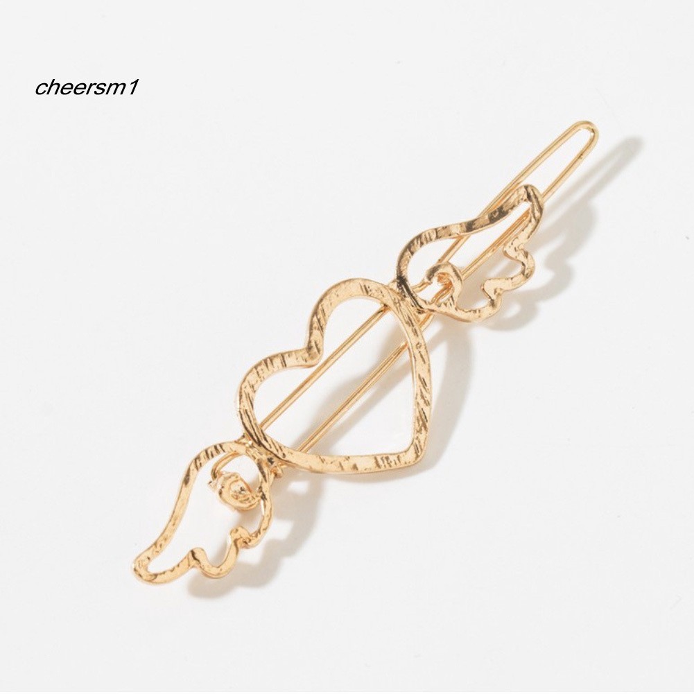 Kẹp tóc kim loại dạng  trái tim và cánh thiên thần rỗng dễ thương cho nữ