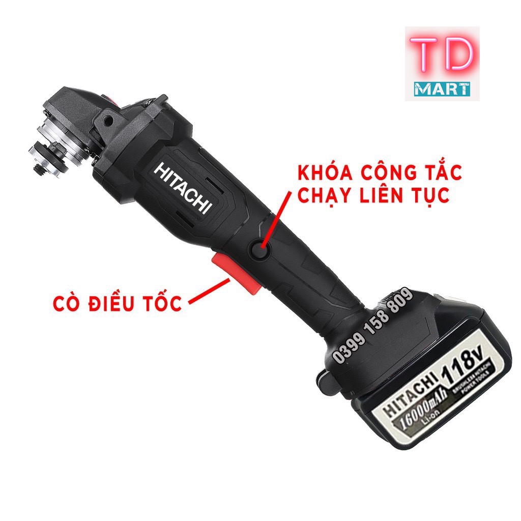 Máy mài, máy cắt cầm tay dùng pin 118V HITACHI, không chổi than, lõi đồng tặng đá cắt