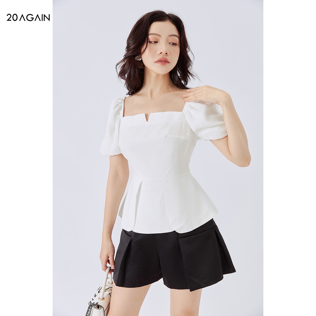 Áo sơ mi nữ peplum 20AGAIN, thiết kế cổ mở V hiện đại, vải voan cao cấp ASA1100