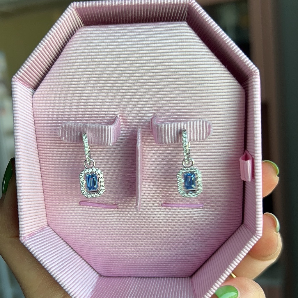Swarovski Bông Tai Hình Vuông Đính Đá Pha Lê Màu Xanh Dương Xinh Xắn Cho Nữ