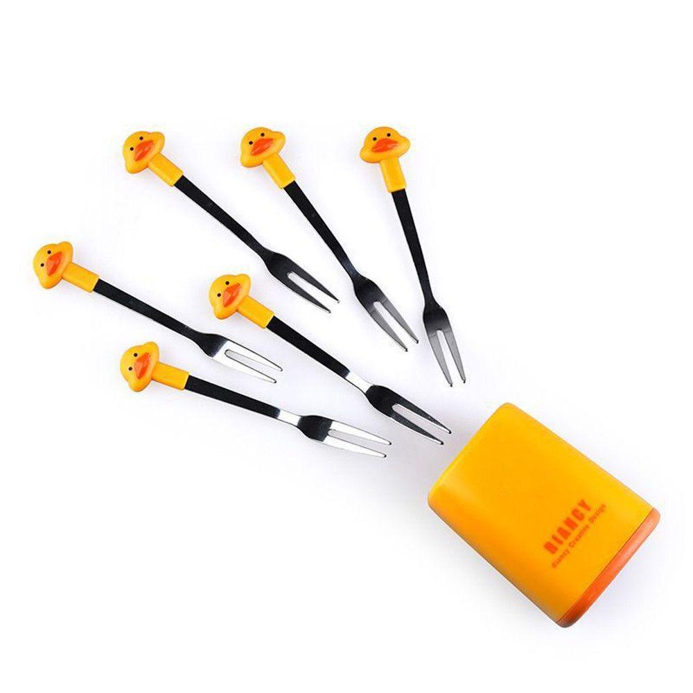 Nĩa Ăn Trái Cây / Tráng Miệng Bằng Thép Không Gỉ Hình Động Vật Hoạt Hình Cho Bé