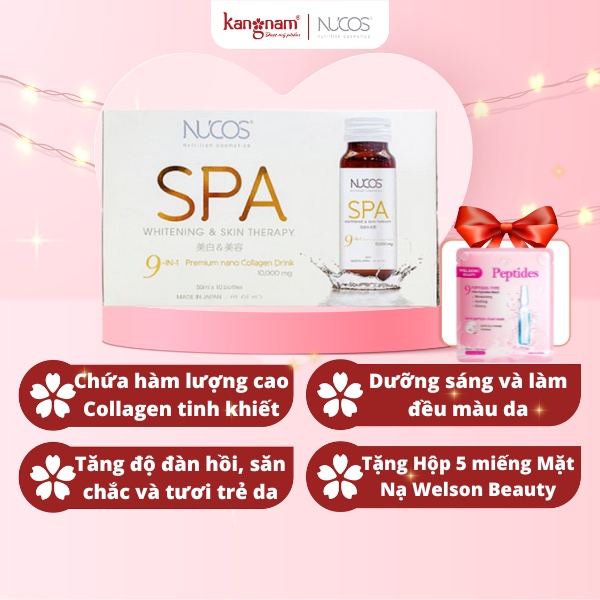 Collagen nước căng bóng da ngừa lão hóa Nucos Spa 10000 50ml x 10 chai Tặng Hộp 5 Miếng Mặt Nạ Welson Beauty Peptides