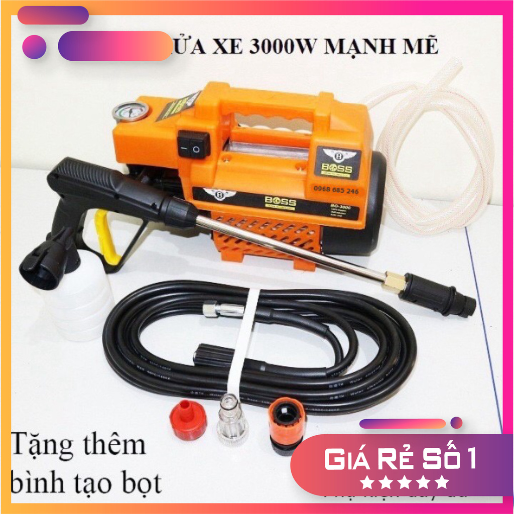 Máy rửa xe mini áp lực cao áp cho gia đình BOSS 3000W máy xịt rửa điều hòa dây 15m bản 2021