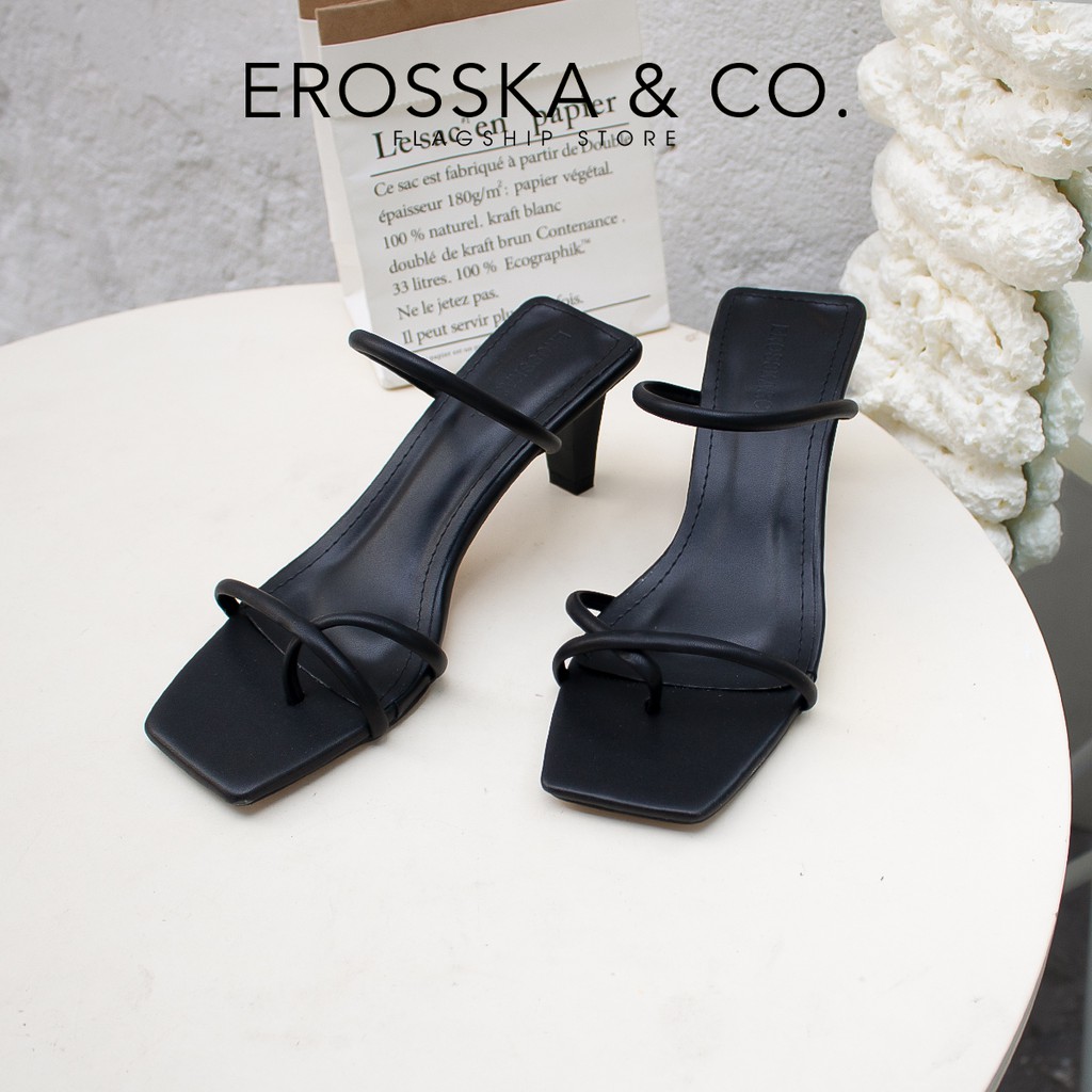 Dép cao gót thời trang Erosska xỏ ngón phối dây cao 8cm màu trắng _ EM072