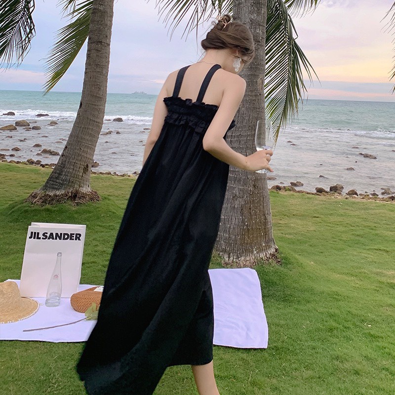 (Ảnh thật) Váy maxi chất thô bo chun kèm dây cổ the.sweaterweather TSW