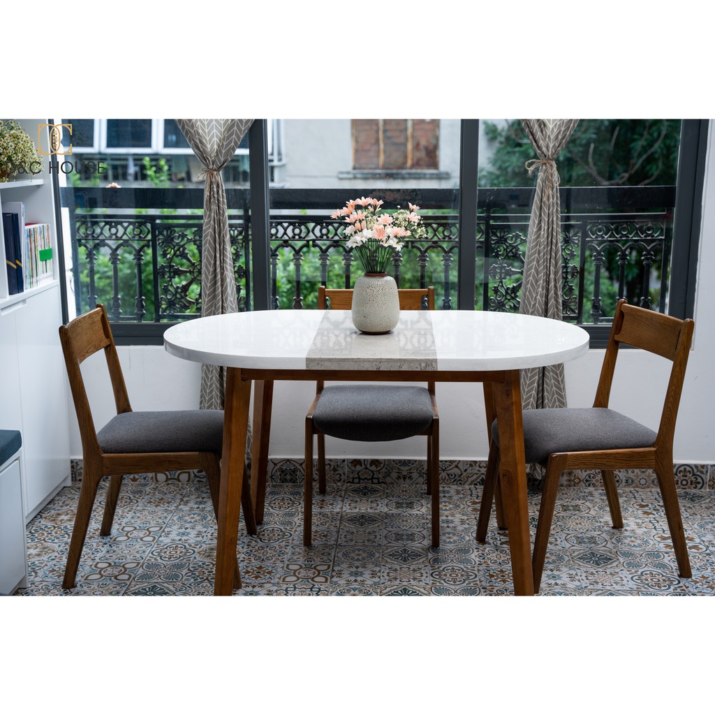 Bàn ăn mặt đá solid surface white macchiato