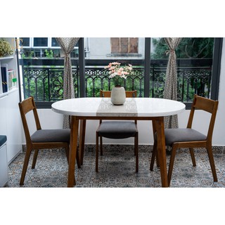 Bàn ăn mặt đá solid surface white macchiato