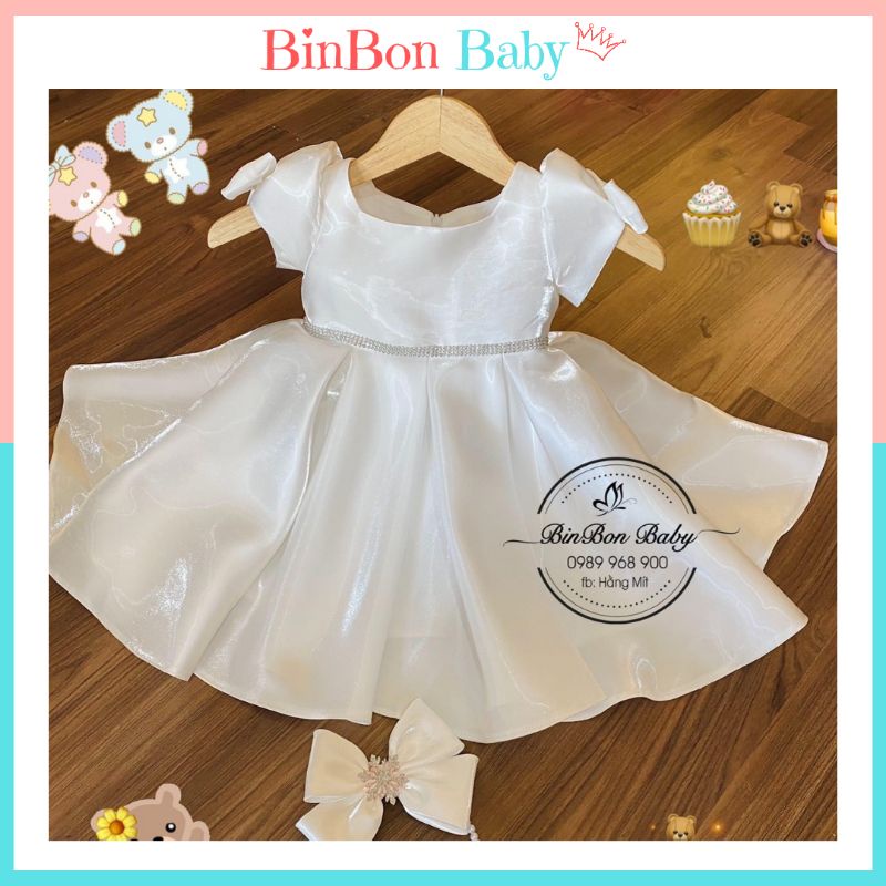 Váy công chúa cho bé BinBon Baby, đầm công chúa nơ tay hàn quốc cho bé gái