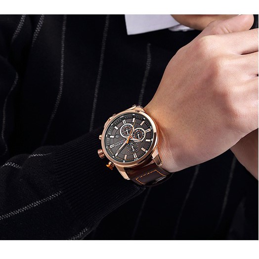 Ảnh thật_Đồng hồ nam dây da cao cấp Curren full 6kim -Gozid.watches