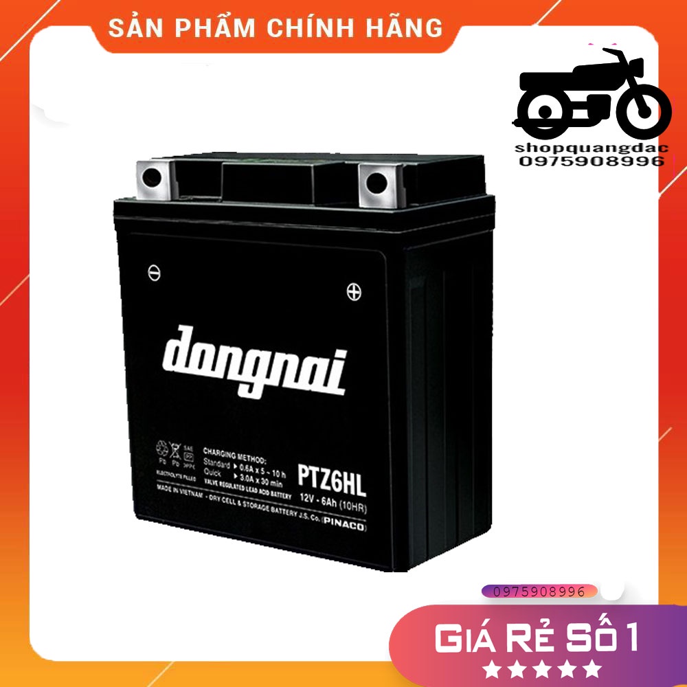 Ắc quy khô miễn bảo dưỡng Đồng Nai PTZ6HL (12V - 6Ah) dành cho xe máy