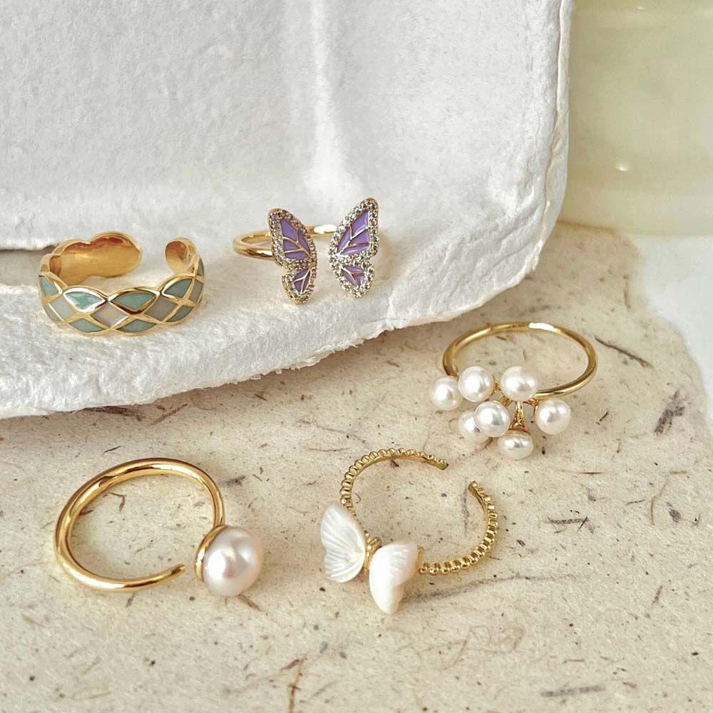 Nhẫn Hở 2 Lớp Mặt Hình Bướm Đơn Giản Bằng Hợp Kim Phong Cách Vintage