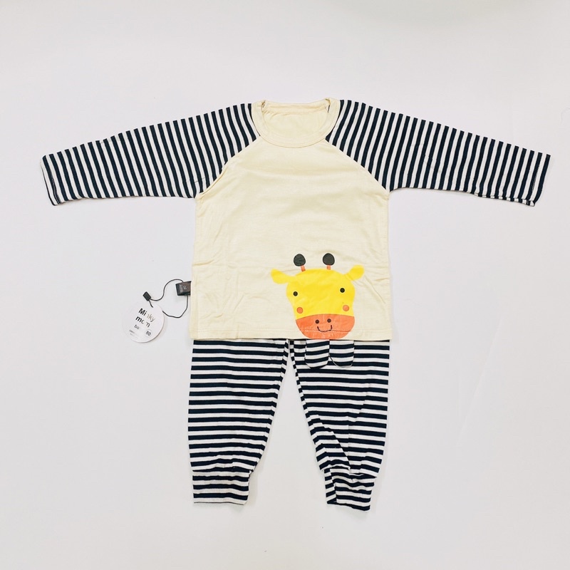 Bộ Quần Áo Dài Tay Minky Mom Thun Lạnh Thoáng Mát Hoạ Tiết Động Vật Sinh Động, Quần kẻ