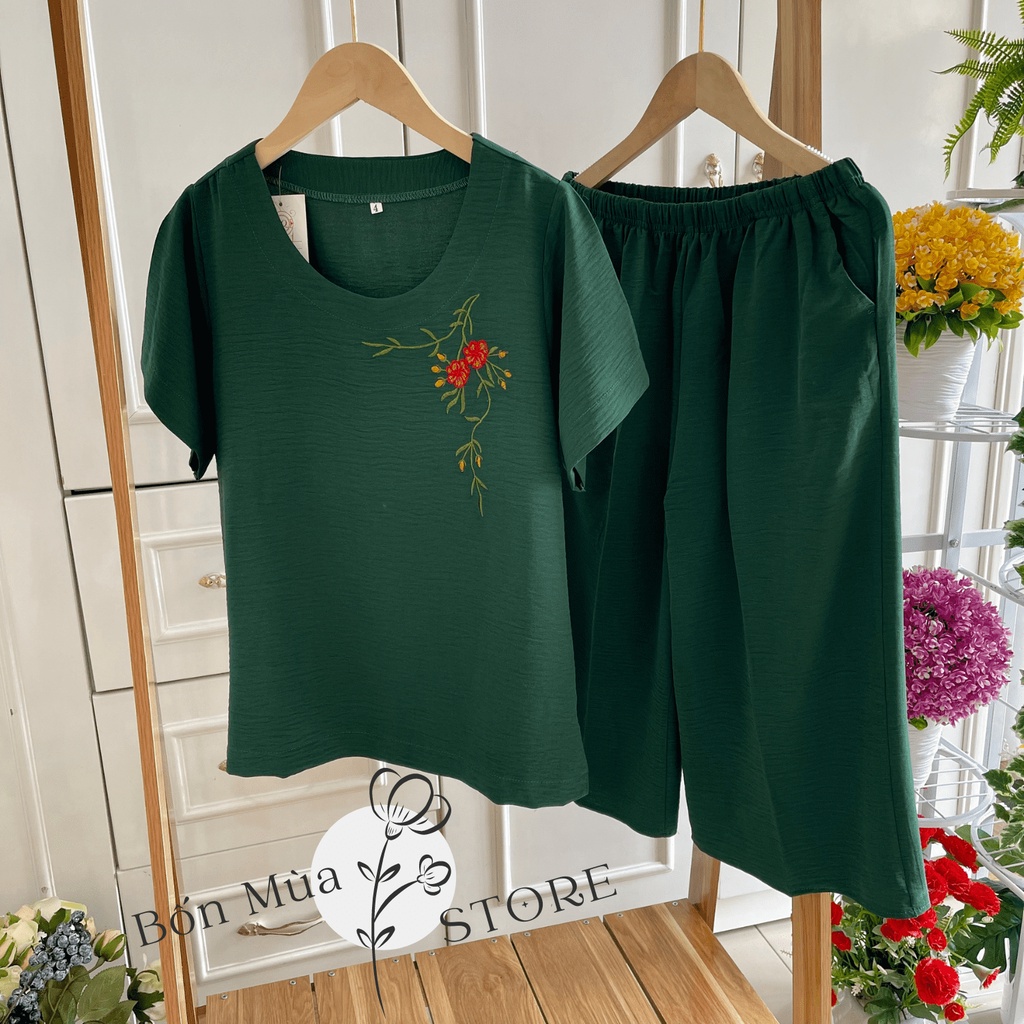 Đồ Bộ Mặc Nhà Cho Mẹ Cho Bà TẶNG THIỆP YÊU THƯƠNG Quần Áo Trung Niên Đũi  Mặc Hè Quần Lửng Áo Cộc