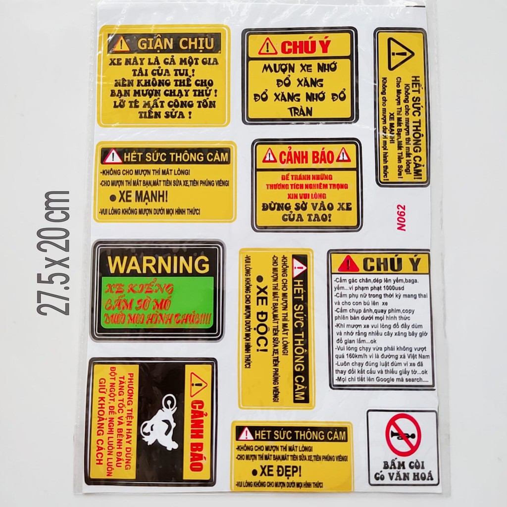 Bộ Tem Sticker Cảnh Báo Cao Cấp Dán Xe Máy, Ô Tô, Mũ Bảo Hiểm, Chống Thấm Nước, Chống Bay Màu