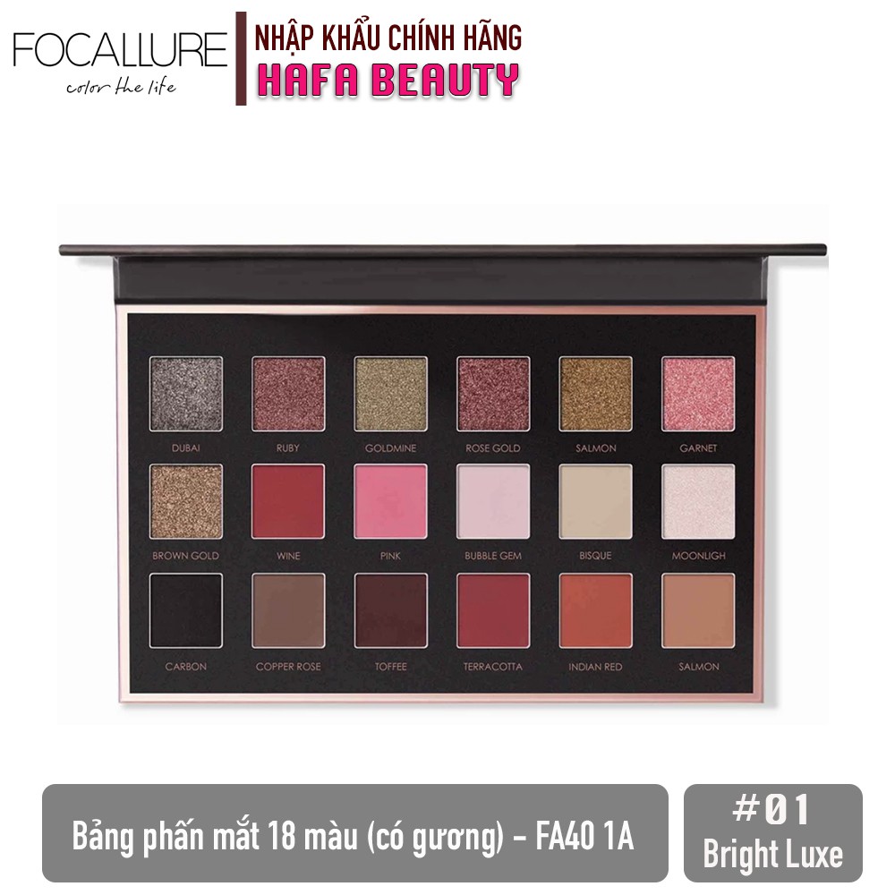 Bảng Phấn Mắt 18 màu Focallure Metallic Day To Night 18-Color Eyeshadow Palette (FA40-1A) 18g #01 Bright Lux