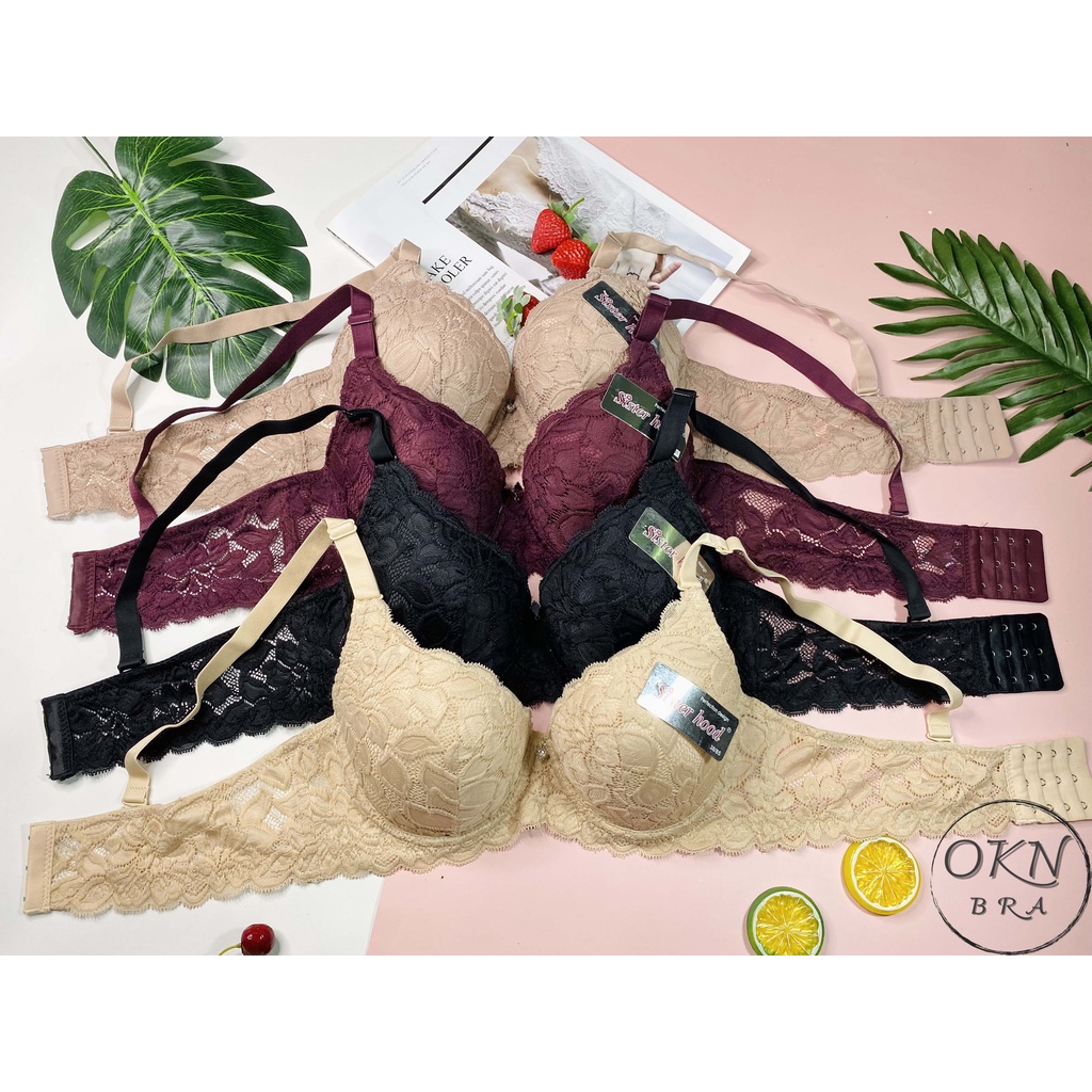 ÁO LÓT THÁI LAN BIGSIZE SISTERHOOD 2183 BẢN TO 3 MÓC, áo lót bigsize cúp C, có gọng, mút mỏng, ren mềm mịn