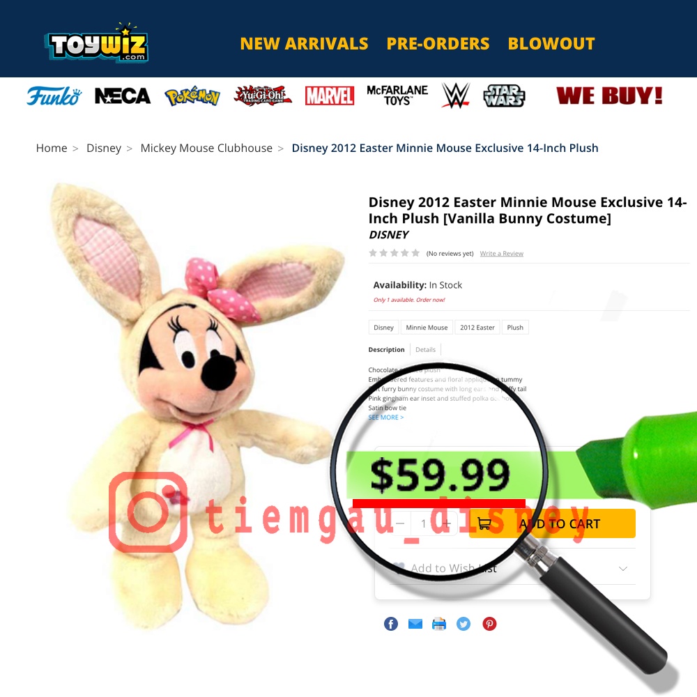 Gấu Bông Mickey, Minnie Phục Sinh có mộc chuẩn Disney