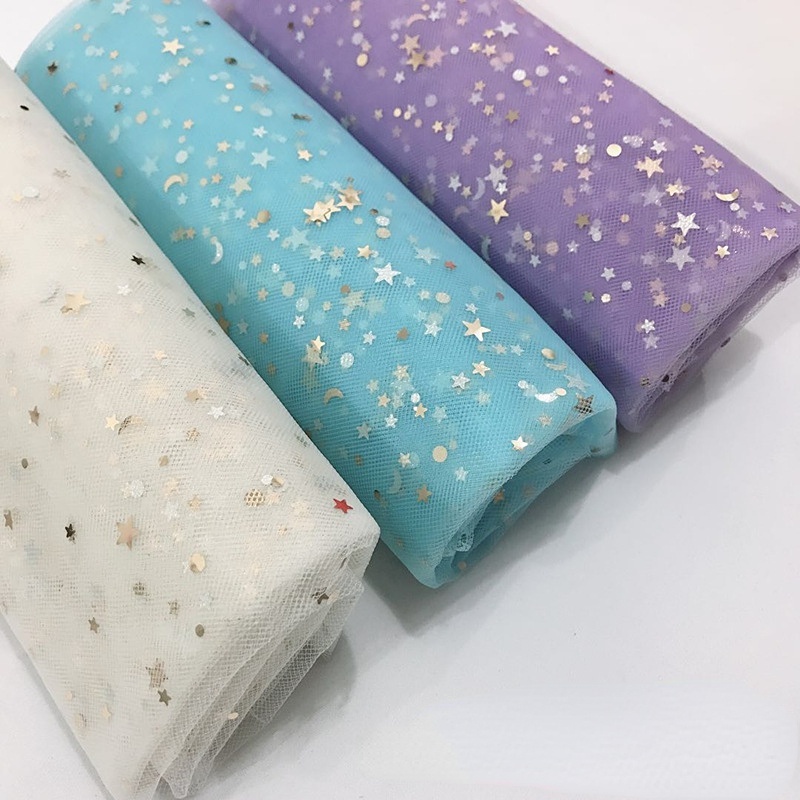 Vải Lưới Họa Tiết Ngôi Sao Mặt Trăng Lấp Lánh Dùng Để Trang Trí Đầm Cưới