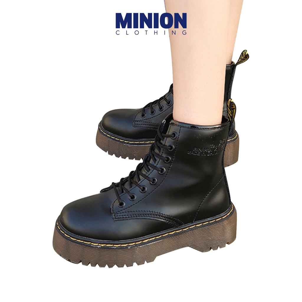 Giày boots da cổ cao MINION CLOTHING đế 5cm phong cách Ulzzang Streetwear Hàn Quốc G2602