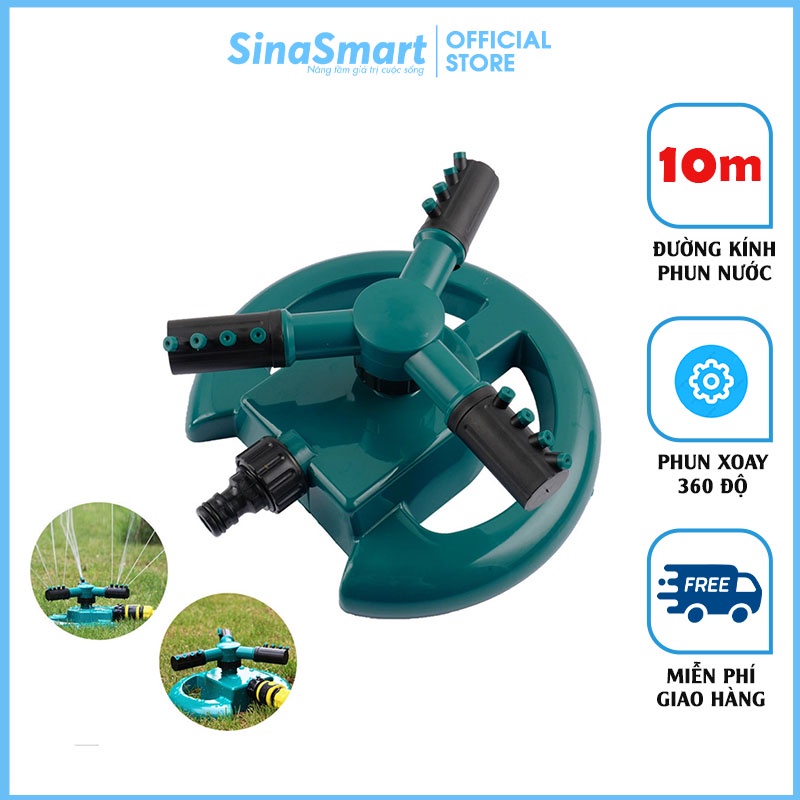 Vòi phun nước tưới cây tự động xoay 360 độ màu xanh, Vòi phun thủy lực tưới mát - làm vườn tự đông quay