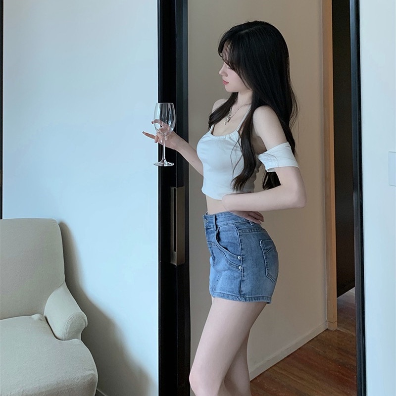 Chân Váy Denim Lưng Cao Thời Trang Dành Cho Nữ