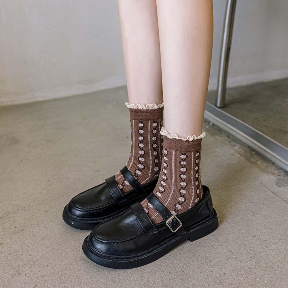 AROMA Vớ Cotton Thoáng Khí Thoải Mái Họa Tiết Sọc / Hoa Phong Cách Hàn Quốc Cho Nữ