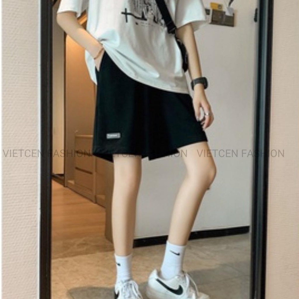 Quần đùi unisex LOGO short bazic cạp chun freesize 2 màu Đen Xám mềm mát thể thao ulzzang CUTEZOO