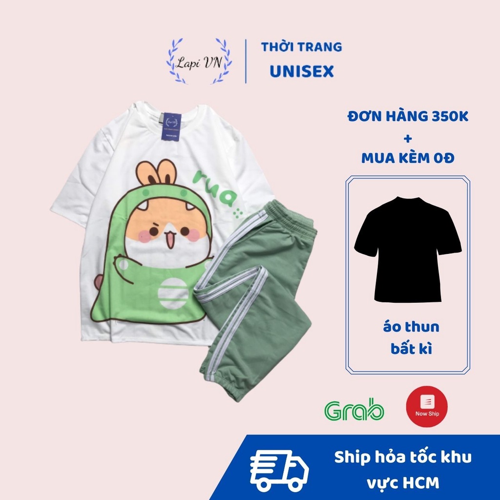 Đồ Bộ Dài Unisex Quần Jogger Áo Thun Chibi RUA Lapi VN Thoáng Mát, Freesize,Form Rộng, Nam Nữ Đều Mặc Được