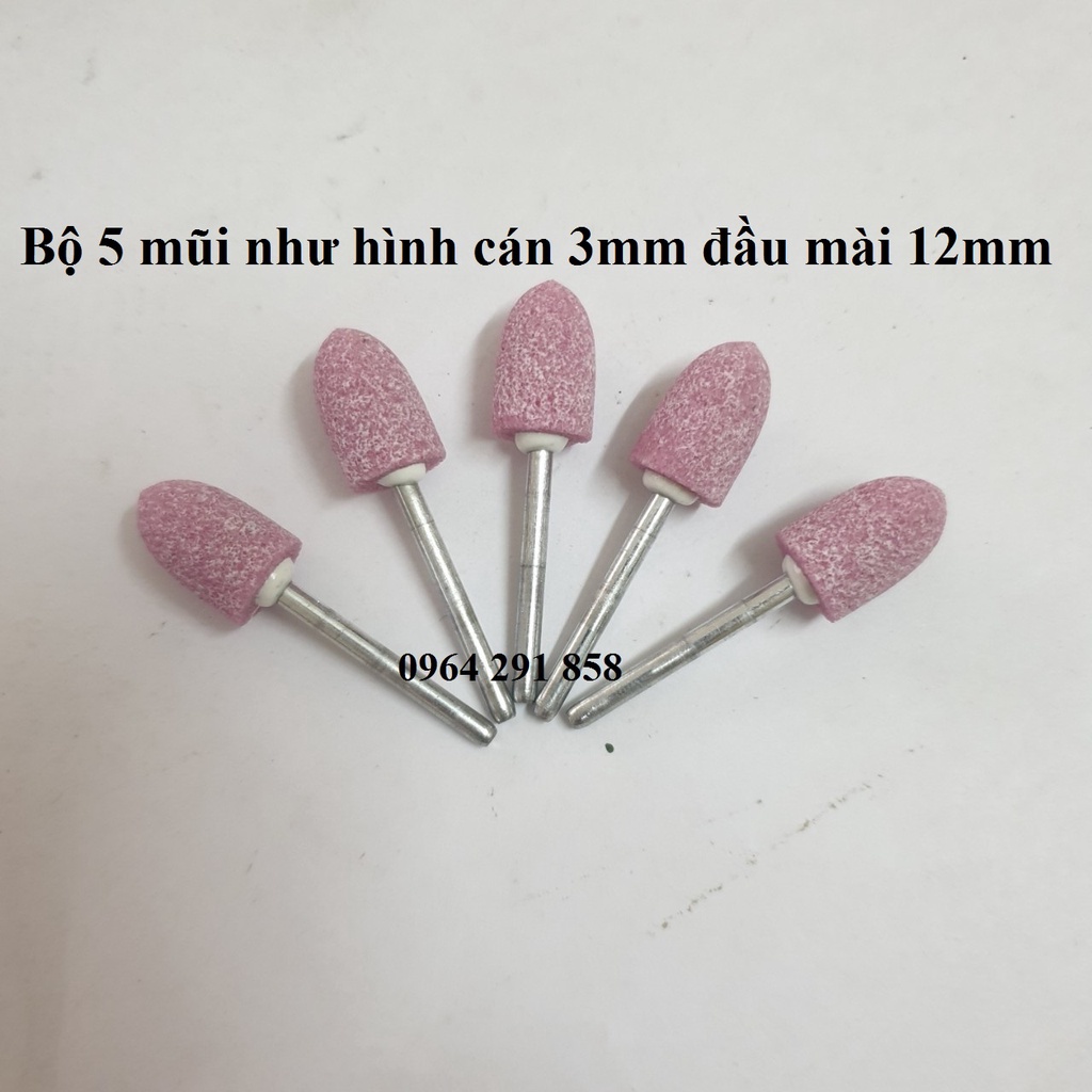 mũi đá mài hình trụ nhọn trục 3mm đầu mài 12mm nhọn cao cấp