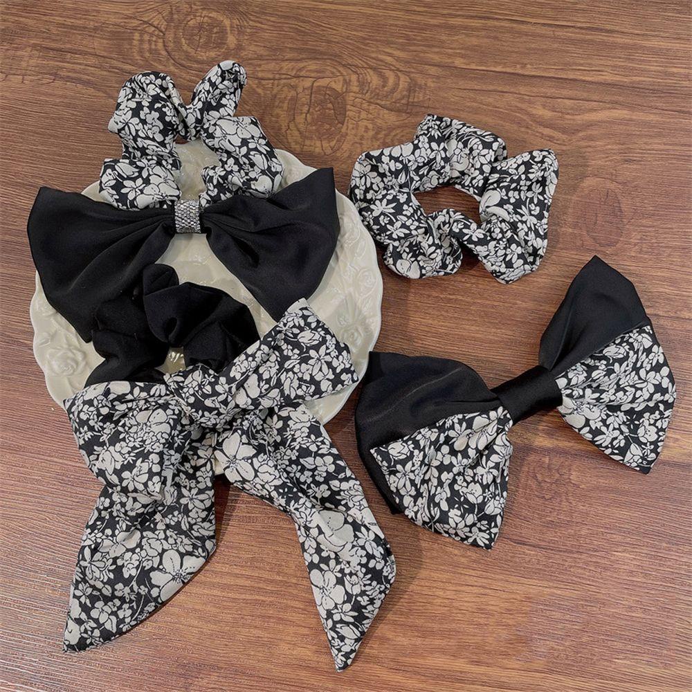 Dây Cột Tóc Ruy Băng Màu Trắng Đen Thanh Lịch Cho Nữ|Dây Buộc Tóc Phong Cách Hàn Quốc Cho Nữ