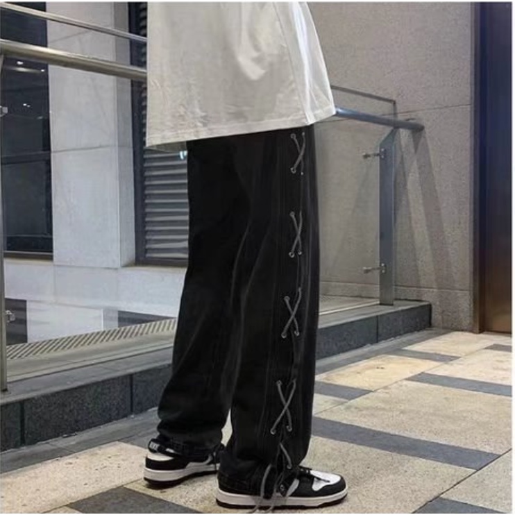 quần baggy jean thời trang cạp cao phong cách quần jean nam kiểu dáng quần jean nam kiểu dáng hàn quốc rộng suông xuông Quần ống suông