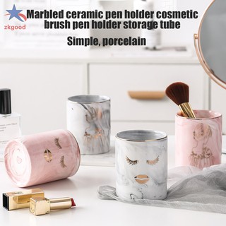 Cốc đựng cọ trang điểm làm bằng gốm họa tiết cẩm thạch tiện dụng