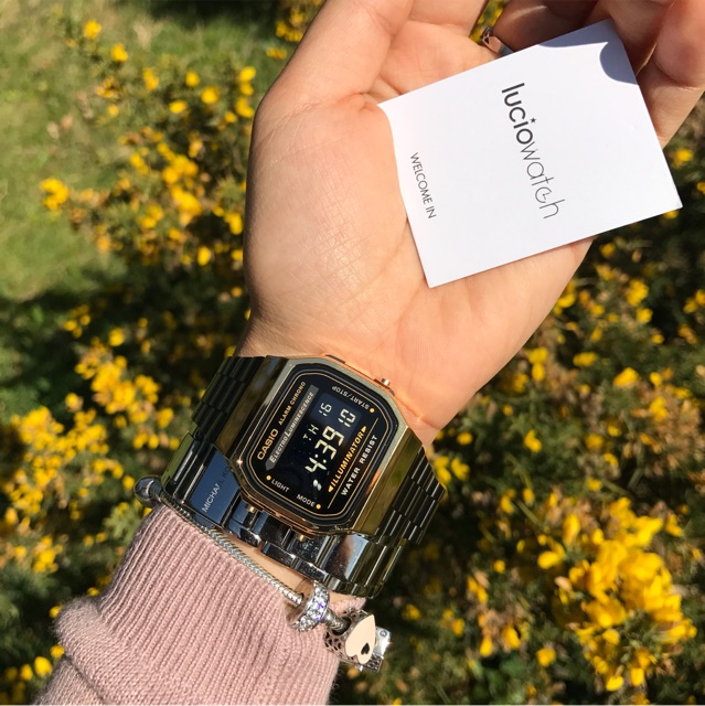 Đồng hồ Nam Casio A168WEGB-1BDF, đồng hồ chính hãng, full đen viền vàng