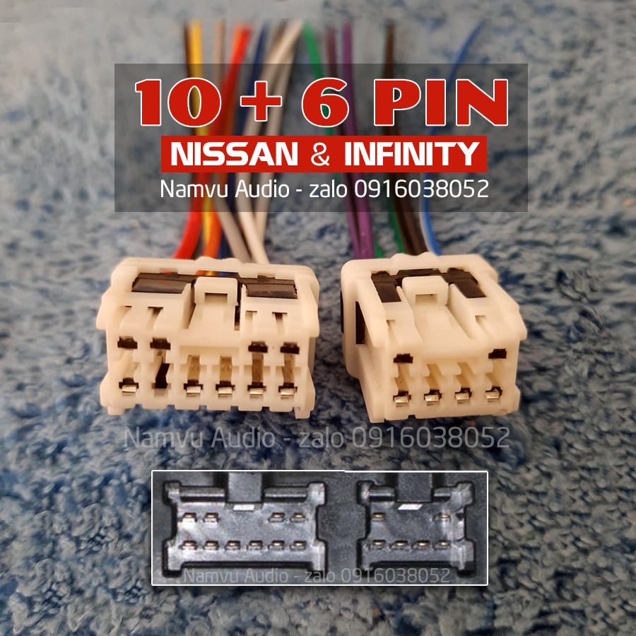 Dây cáp 10+6PIN - Jack kết nối loa & nguồn cho CD ô tô Nissan - Infinity - Samsung