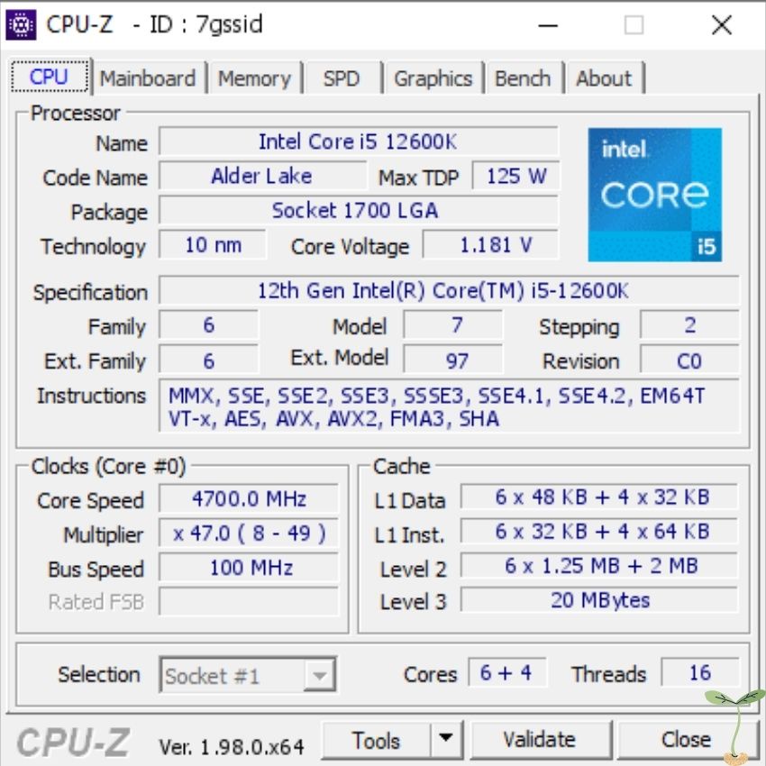 Bộ vi xử lý CPU Intel Core i5 12600K Up to 4.9GHz (Socket 1700, 10 nhân 16 luồng 20Mb cache) gen 12 AlderLake mới 100%