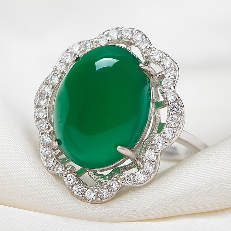 Nhẫn đeo ngón tay mạ bạc 925 đính đá canxedon phong cách vintage thời trang dành cho nữ