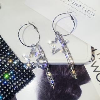 S925 long Korean style five-pointed star earrings