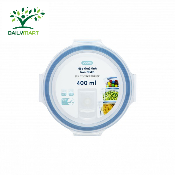 Hộp Thủy Tinh Kháng Khuẩn Tròn Nikko 400ml-620ml-950ml Chính Hãng Inochi