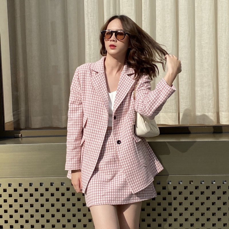 Áo khoác blazer tweed nữ 2 lớp dáng dài tay dài vải xịn hàng thiết kế Huien Design phong cách sang trọng form Hàn Quốc